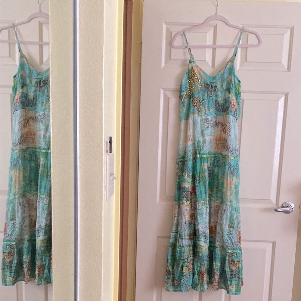 NWT Green Tie-Dye Spaghetti Strap Maxi Sundress,Size M